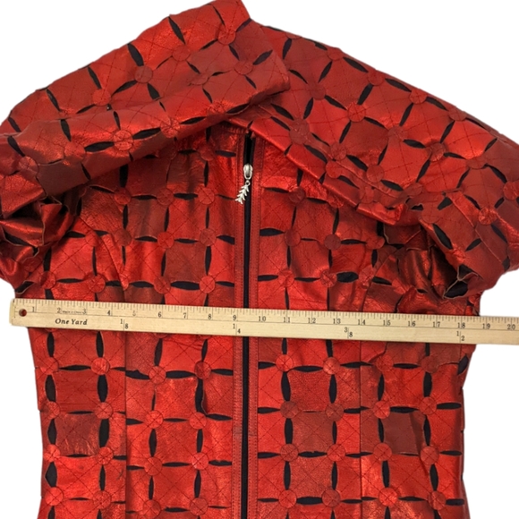 Vintage 80s Red Metallic Leather Cut Out Jacket Image Leather Womens XS Thriller - Picture 7 of 14